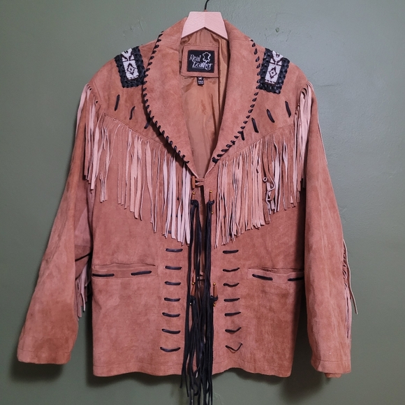 Real Leather Other - Vintage Real Leather Fringe Western Jacket Beaded Detail Size Medium